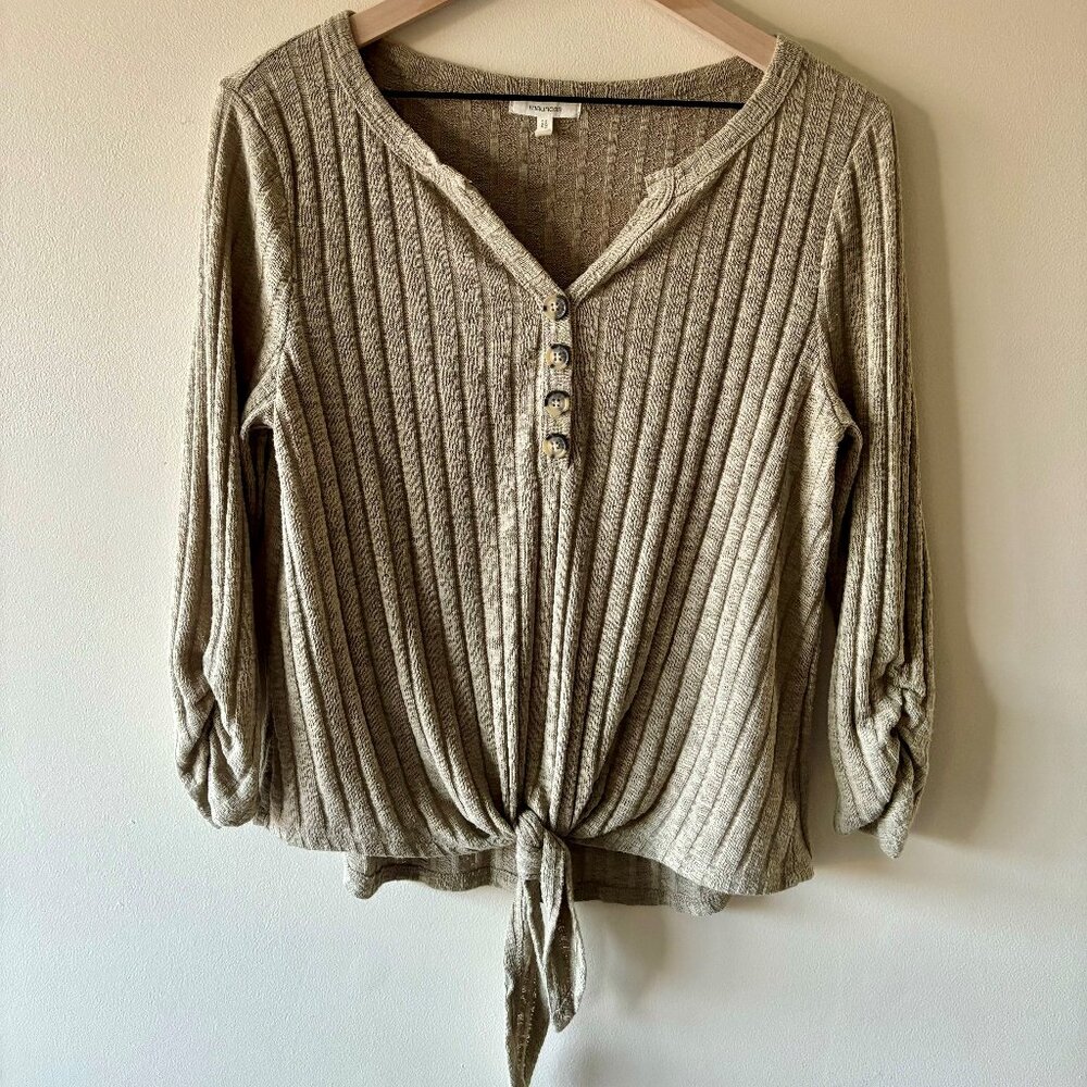 Light Olive Green Ribbed Henley w/ Tie